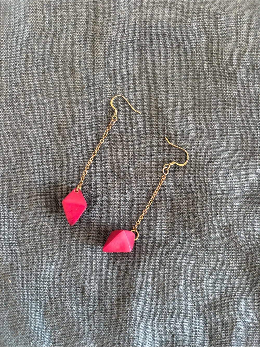 Noonday Collection Gold Chain Earrings with Hot Pink Geometric Drops